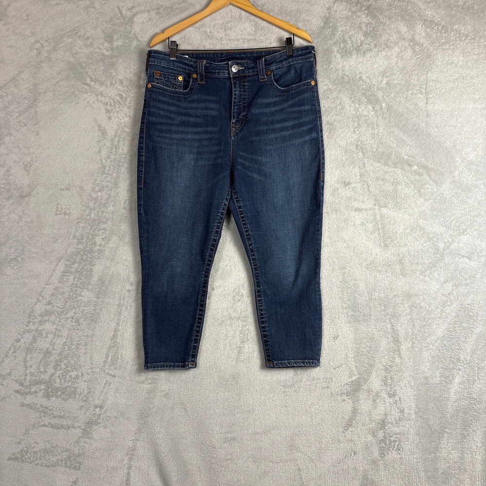 True Religion Womens Dark Wash Skinny Crop Jeans Horseshoe Back Pockets